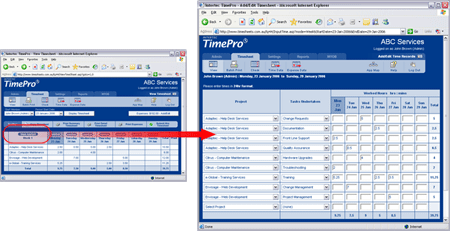 Weekly Time Entry Screen from Intertec TimePro