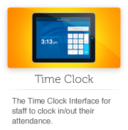 The employee Time Clock interface. Use pin ‘0000’  for the demo.
