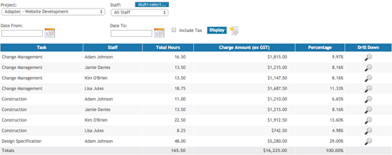 Project Task Summary by Staff Report